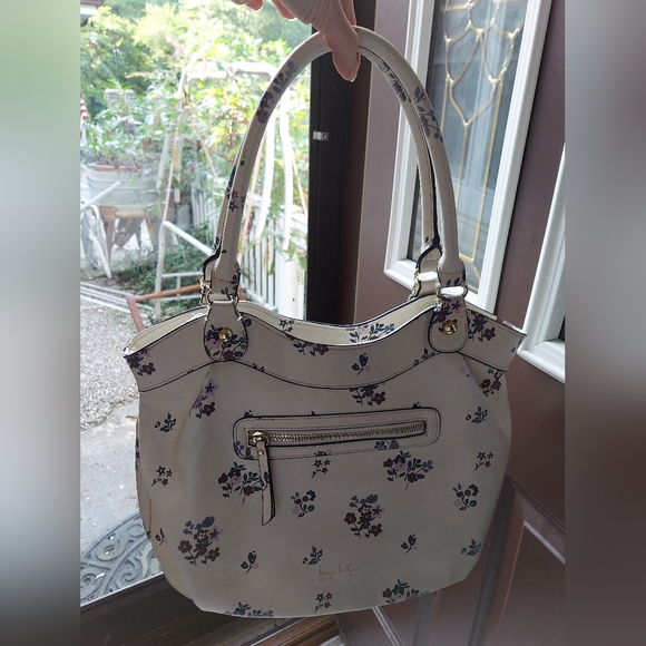 Nicole Miller Zipper Floral Cream Shoulder Large Purse - Picture 12 of 12